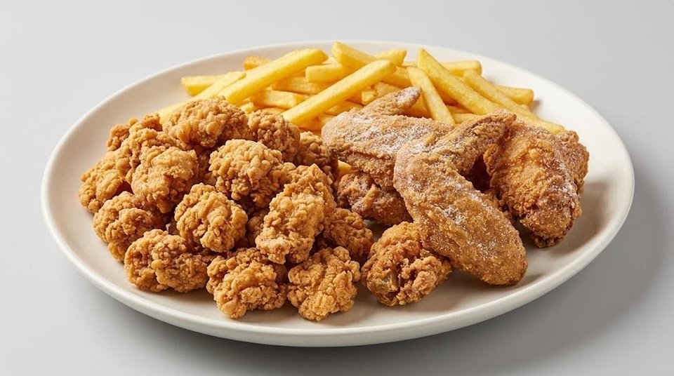 Restaurant menu with seafood and chicken selections.
